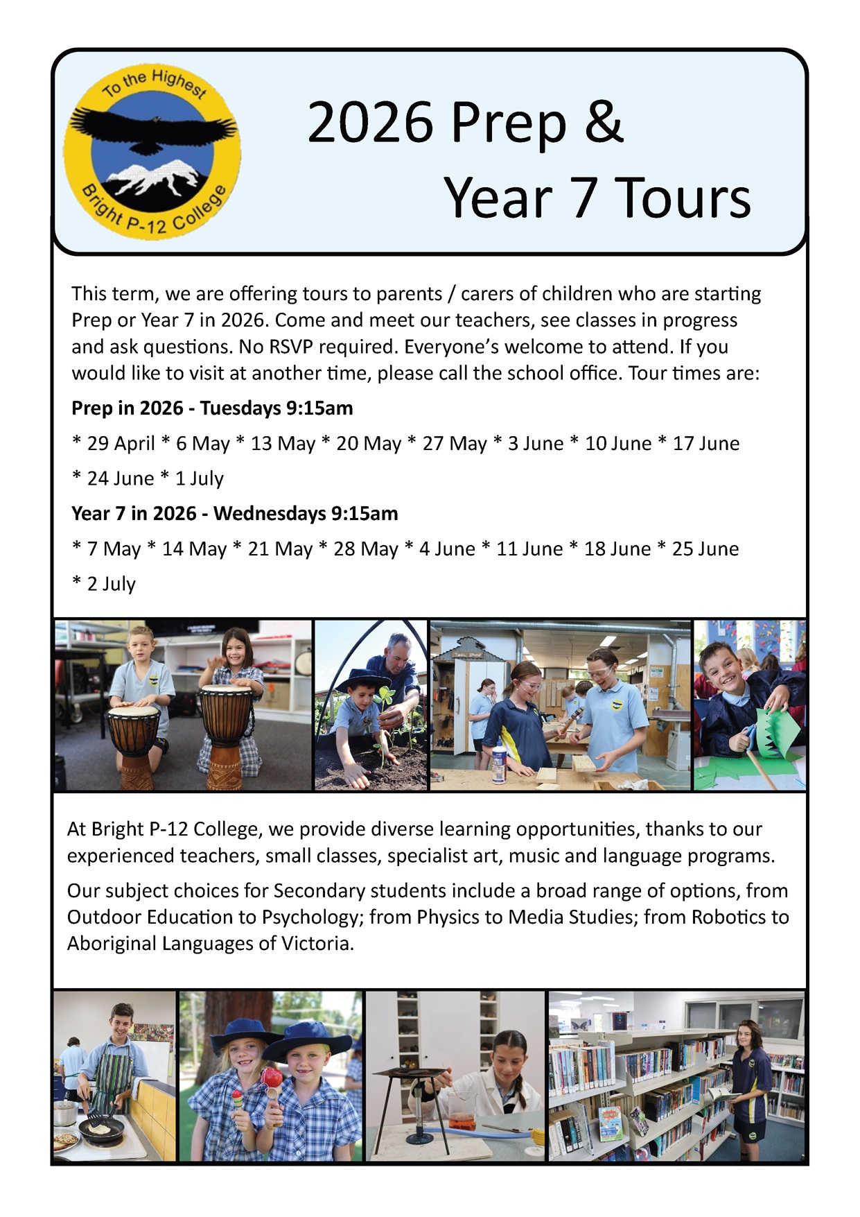 2026 Prep and Year 7 Tours